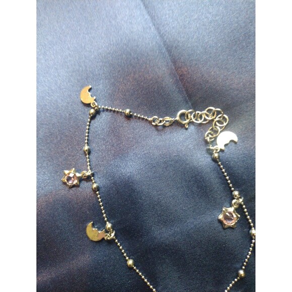 Stamped sterling silver charm anklet with pink zirconia accents - Picture 4 of 5